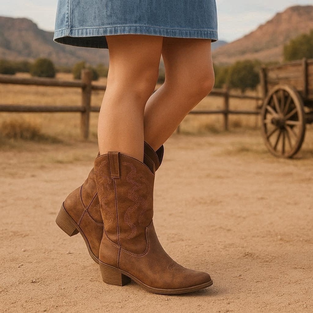 Austin Trading Co. Brown Mid-calf Western-style Boots 9.5 M Faux Leather Women's